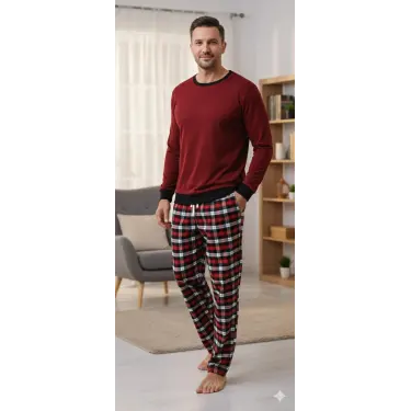 LYYN Pijalüx Tek Alt Kareli Kalın Poplin Ev Pantalonu