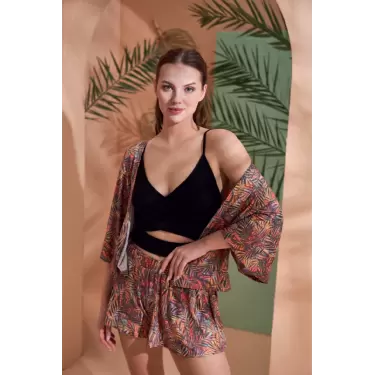 LYYN Pjs 27003 Viskon Kimono Croplu Şort Takım