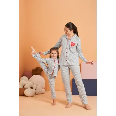 LYYN Pjs 28064 Kadın Düğmeli Pijama Takım