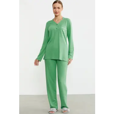 LYYN Sementa 76438 Yarım Düğmeli Cep Detaylı Pijama Takım
