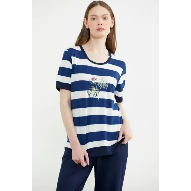 LYYN Sementa 76476 Rahat Kalıp Çizgili Pantolon Takım