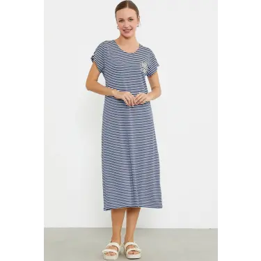 LYYN Sementa 77489 Nakış Detaylı Marine Penye Elbise