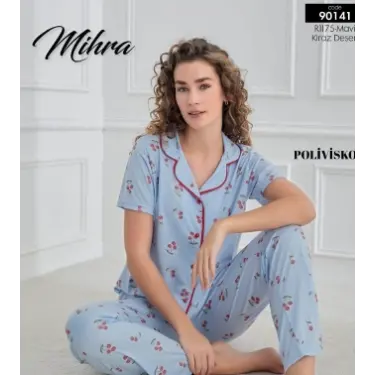 Mihra 90141 Kadın Boydan Düğmeli Pijama Takımı