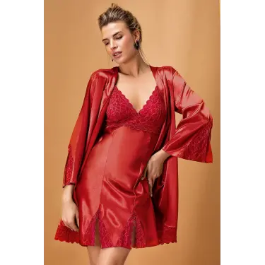 Nurteks 5325 Bayan Saten Gecelik Sabahlık Set