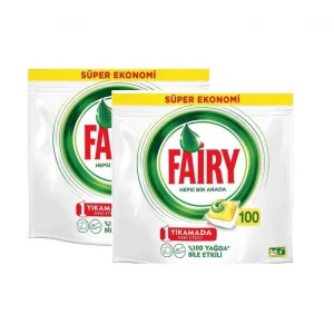 Fairy Hepsi Bir Arada 100 Yıkama Bulaşık Makinesi Deterjanı Tableti / Kapsülü Limon Kokulu 2Lİ PAKET