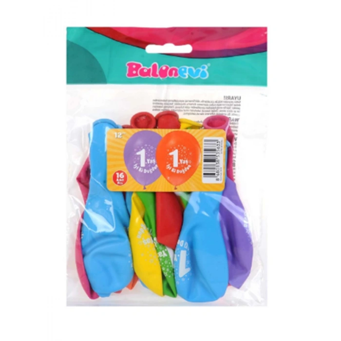 BALONEVİ 1+1 İYİ Kİ DOĞDUN 1 YAŞ BASKILI PASTEL BALON 12Lİ