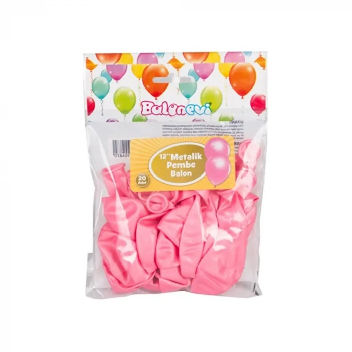 BALONEVİ 12 METALİK PEMBE BALON 12Lİ