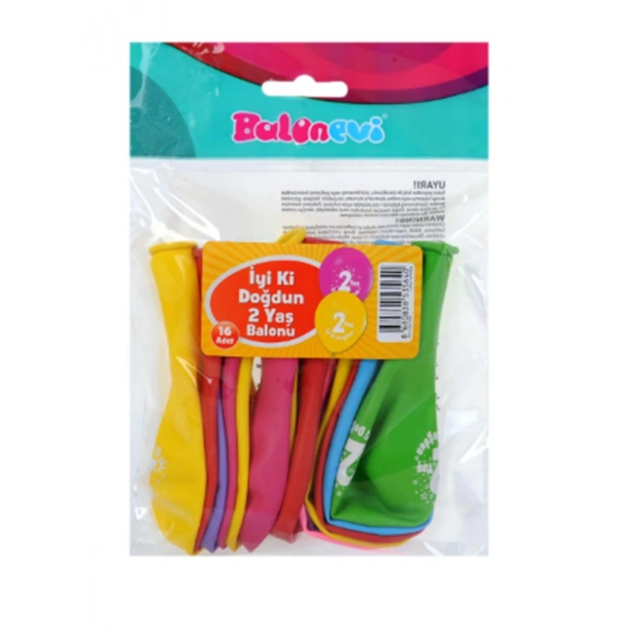 BALONEVİ İYİ Kİ DOĞDUN 2 YAŞ BASKILI PASTEL BALON 12Lİ