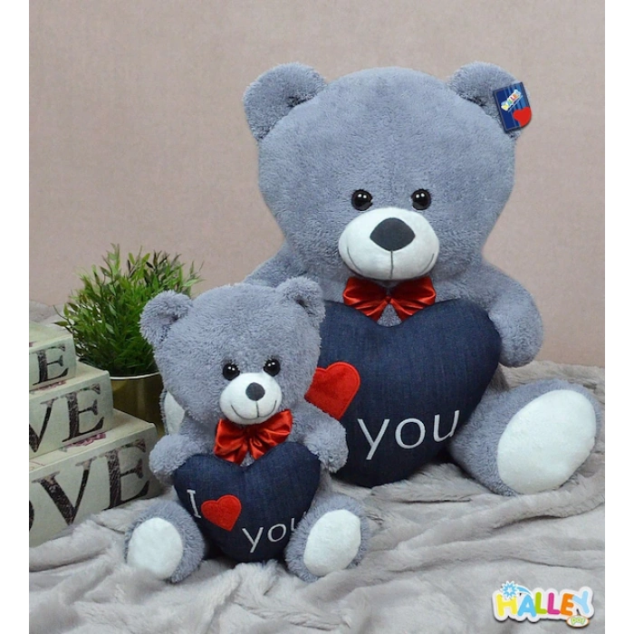 HALLEY 60 CM I LOVE YOU KALPLİ AYI KOT KALPLİ