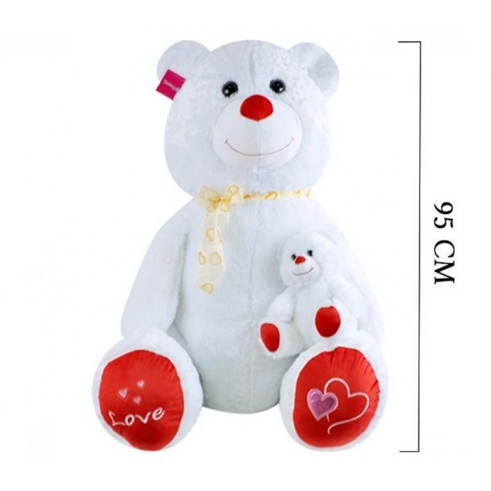 SLY GÜLEN YAVRULU AYI 95 CM BEYAZ