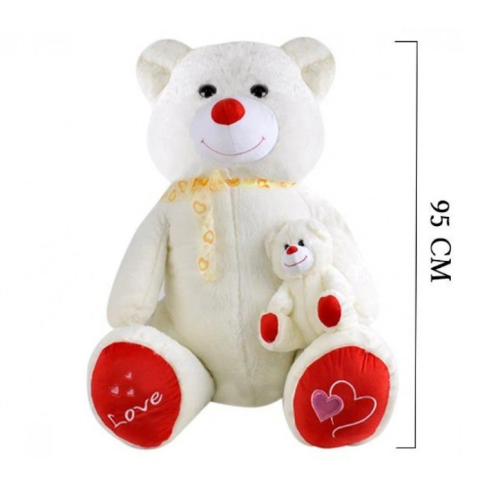 SLY GÜLEN YAVRULU AYI 95 CM EKRU