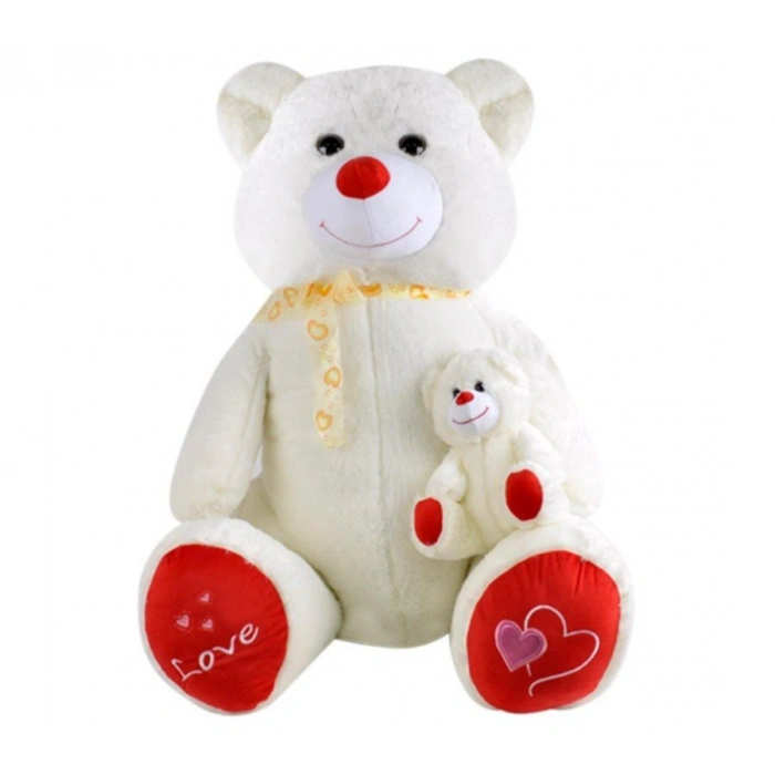 SLY GÜLEN YAVRULU AYI 95 CM EKRU