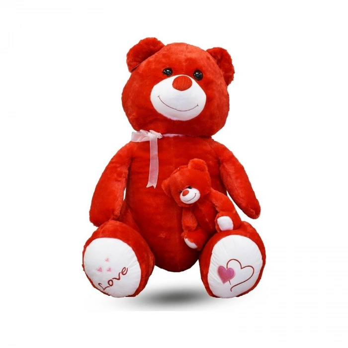 SLY GÜLEN YAVRULU AYI 95 CM KIRMIZI