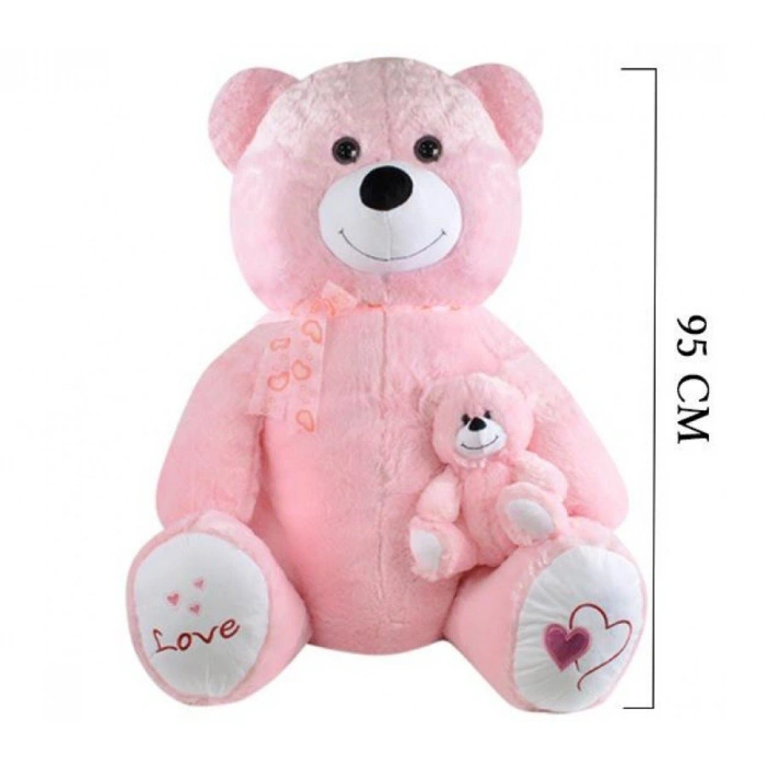 SLY GÜLEN YAVRULU AYI 95 CM PEMBE