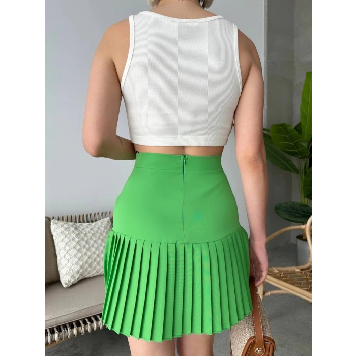 Altı pliseli mini etek yeşil s24705