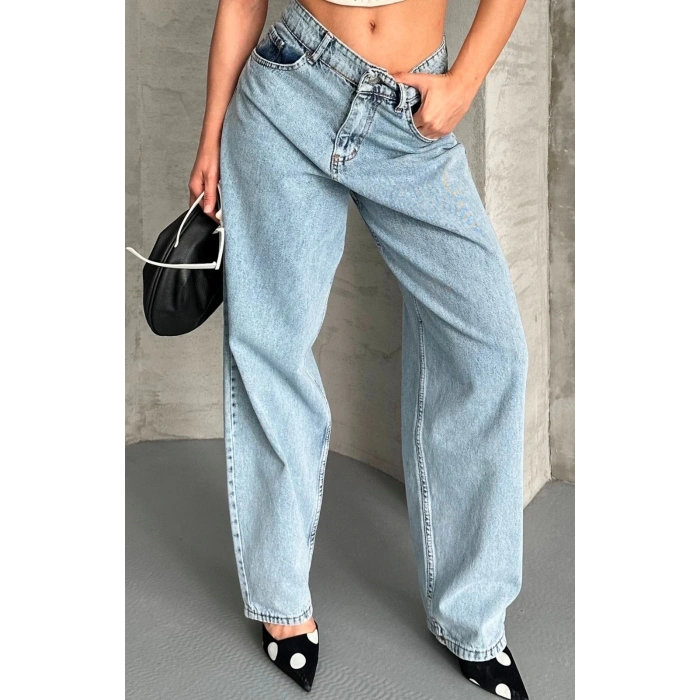 Baggy kar yıkama buz mavi jeans pantolon d2007