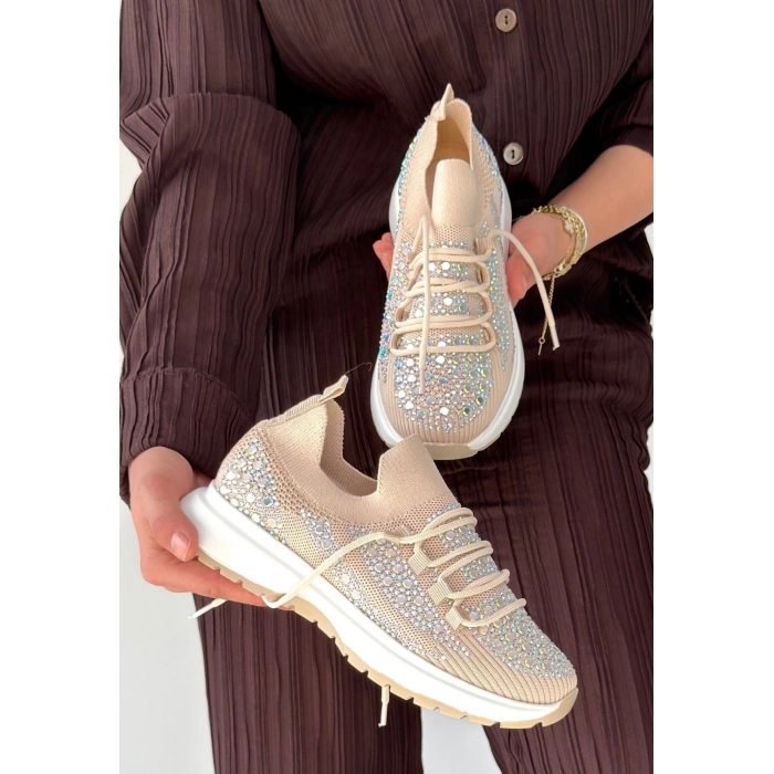 Ceas Bej Triko Bağcıklı Spor Ayakkabı