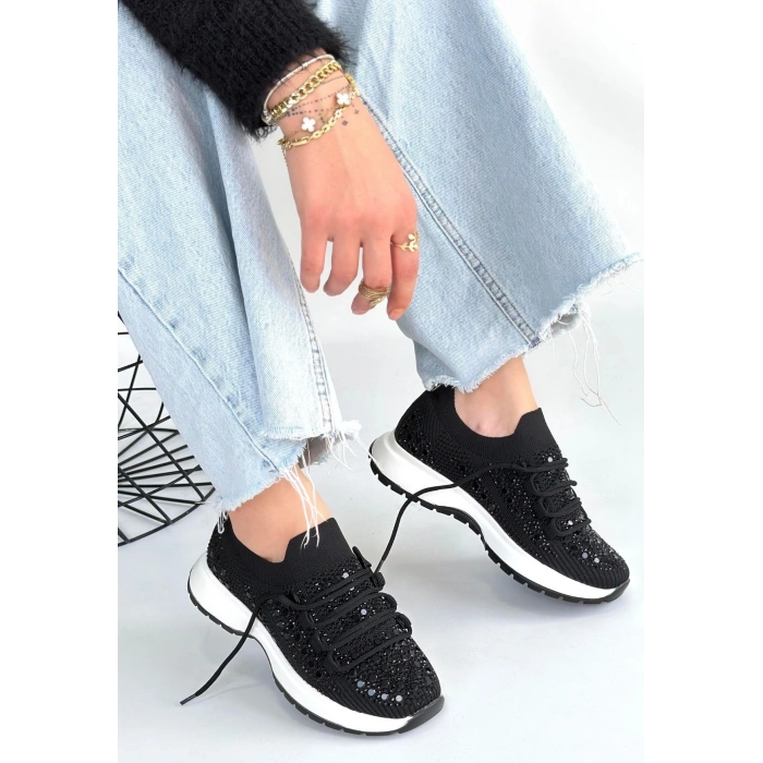 Ceas Siyah Triko Bağcıklı Spor Ayakkabı