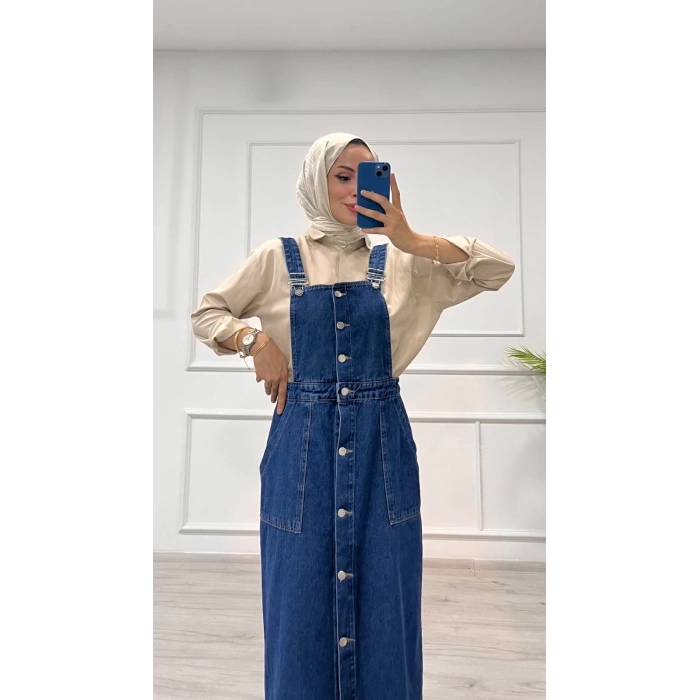 Etekli salopet enzim süper taş yıkama koyu mavi d2521