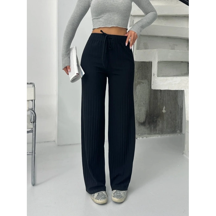 Fitilli şardonlu pantolon siyah a4058