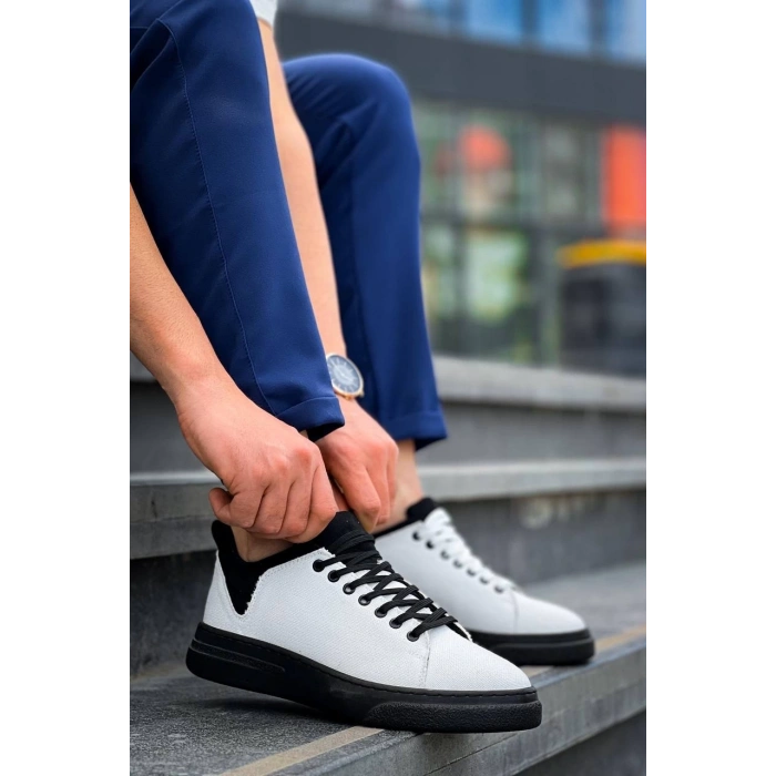 KB-X204 Kuback Beyaz Siyah Keten Siyah Yüksek Taban Günlük Erkek Spor Ayakkabı