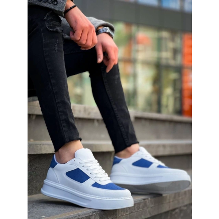 KB-X8 Kuback Beyaz Cilt Mavi Süet Detaylı Beyaz Yüksek Taban Günlük Spor Ayakkabı