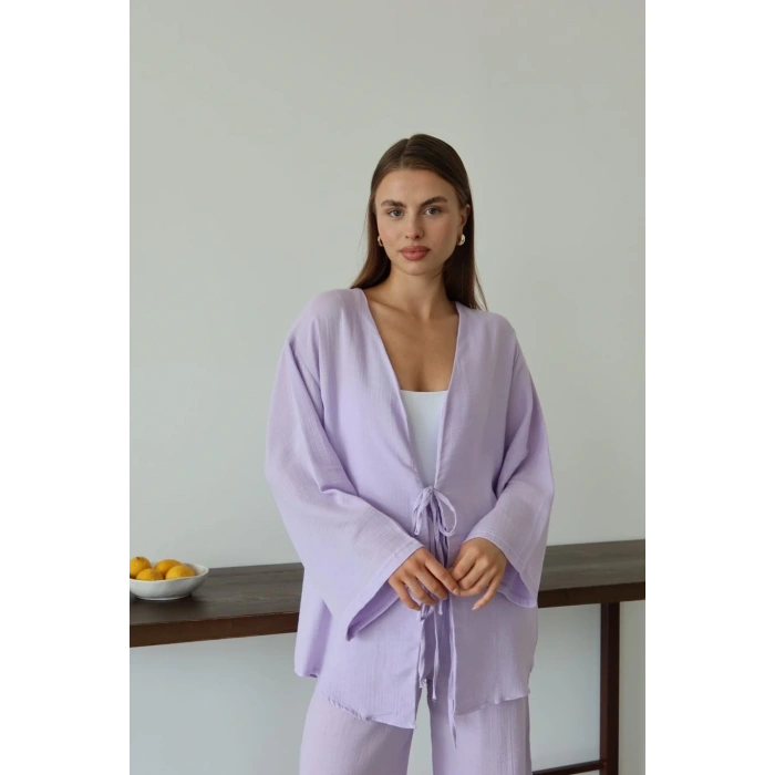 Müslin kumaş kimono lila pt