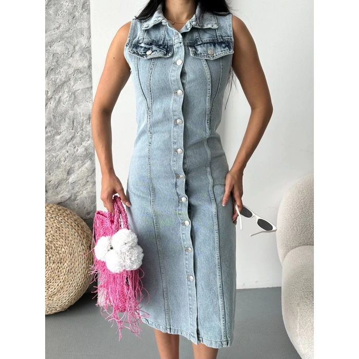 Sıfır kol kar yıkama tunik ceket mavi d2520