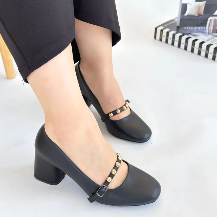 Tino Siyah Cilt Topuklu Ayakkabı