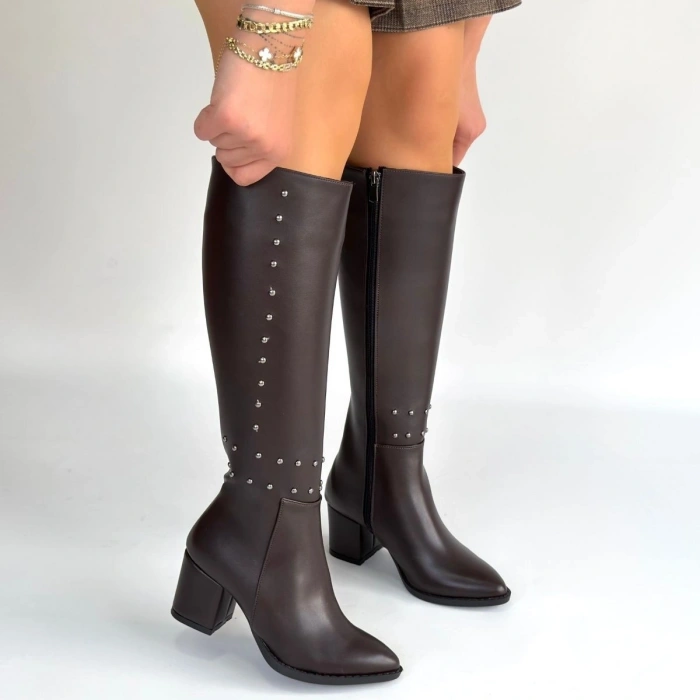 Tiyan Kahverengi Cilt Topuklu Çizme