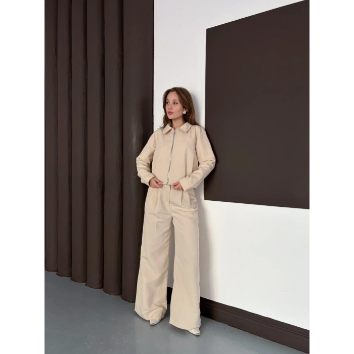 Trenç takım alt üst bej ons