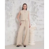 Broşlu yelek pantolon takım bej s255821