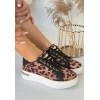 Kity Leopar Saten Bağcıklı Spor Ayakkabı