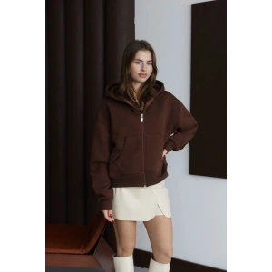 3 iplik şardonlu kapşonlu hoodie frm kahve p510437