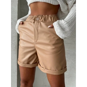 Beli lastikli duble paça deri şort bej w24755