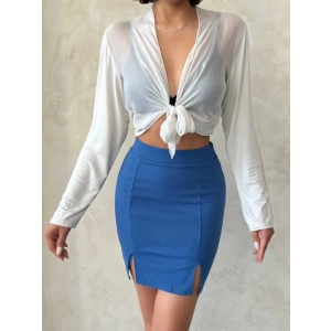 Çift yırtmaçlı etek indigo s25910