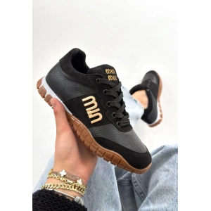 Marje Siyah Cilt Bağcıklı Spor Ayakkabı