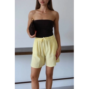 Müslin kumaş şort bağcıklı sarı pt