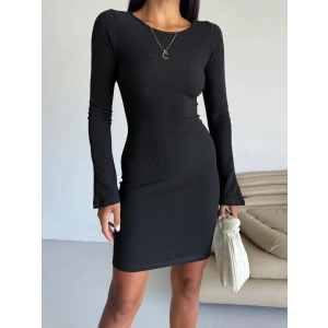 Prenses kol esnek kumaş elbise siyah f2334