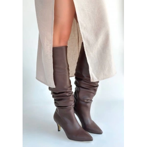 Zelya Kahverengi Cilt Topuklu Çizme