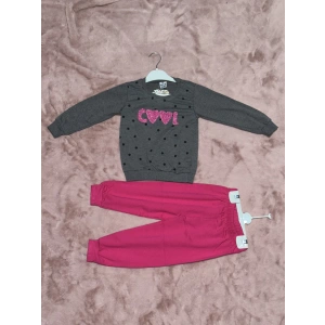 3-7 yaş pontiyeli ikili alt üst takım gri fuşya kız çocuk