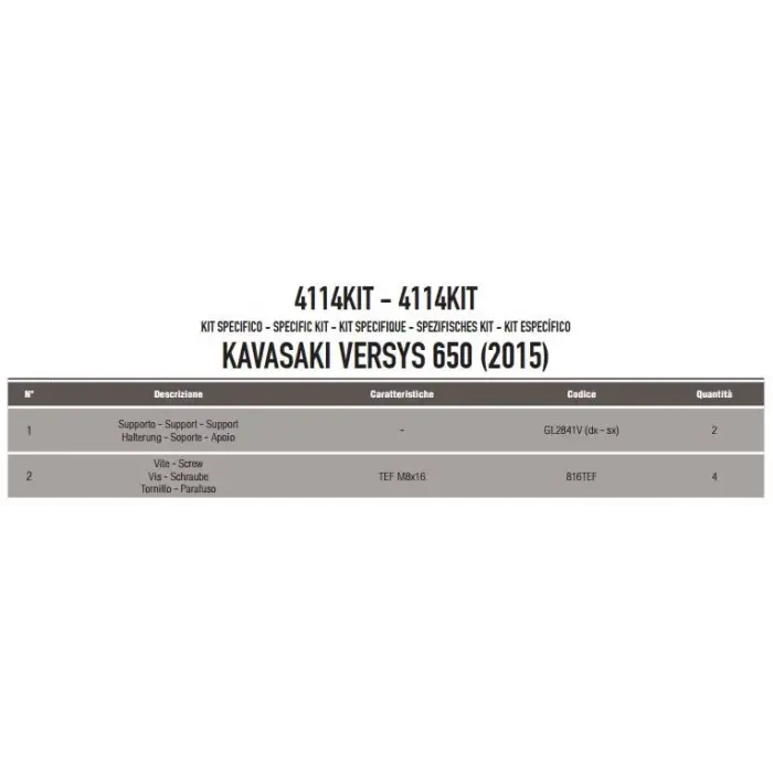 GIVI 4114KIT KAWASAKI VERSYS 650 (15-24) YAN ÇANTA TAŞIYICI BAĞLANTI KITI