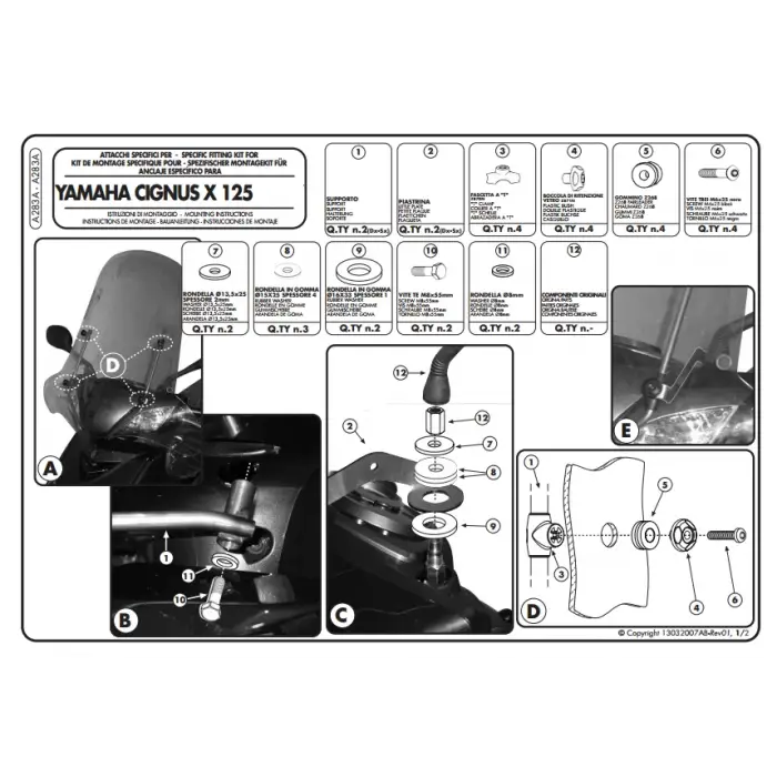 GIVI A283A YAMAHA CIGNUS X125 RÜZGAR SİPERLİK BAĞLANTISI