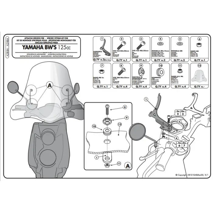 GIVI A288A YAMAHA BWS 125 (10-16) RÜZGAR SİPERLİK BAĞLANTISI