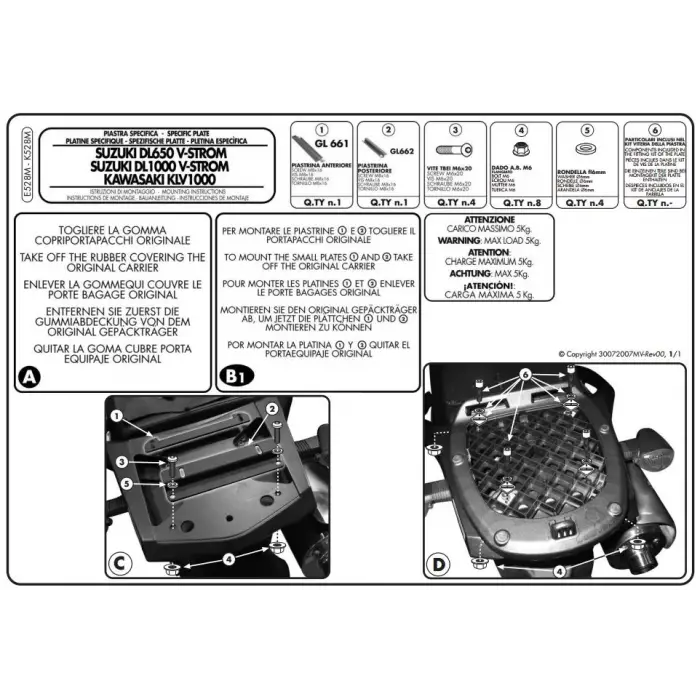GIVIE528MSUZUKIDL650-1000V-STROM(02-11)-KAWASAKIKLV1000(04-10)ARKAÇANTATAŞIYICI