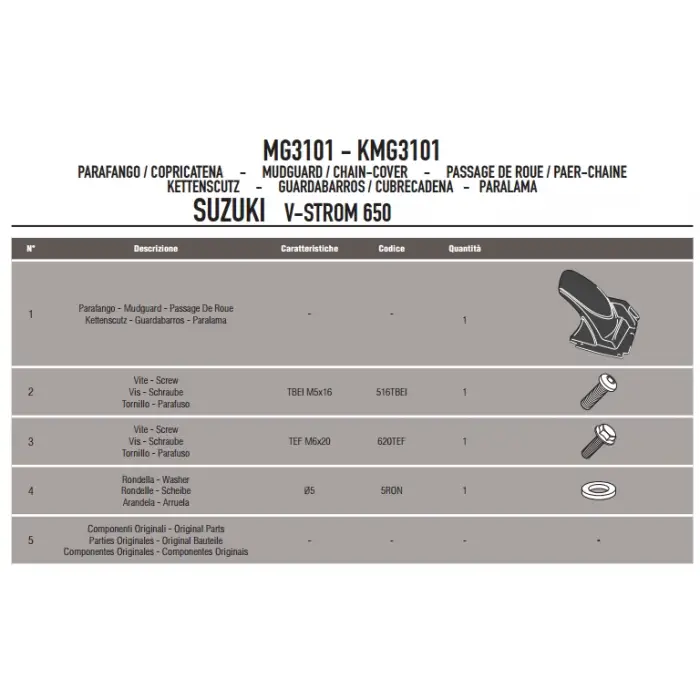 GIVI MG3101 SUZUKI DL 650 V-STROM (11-16) ZİNCİR MUHAFAZA VE ÇAMURLUK