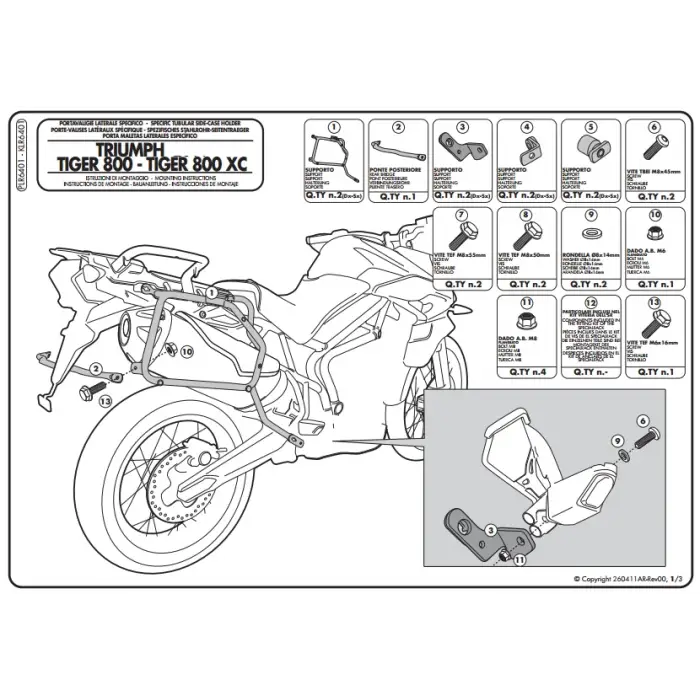 GIVI PLR6401 TRIUMPH TIGER 800 - TIGER 800 XC - TIGER 800 XR (11-16) YAN ÇANTA TAŞIYICI