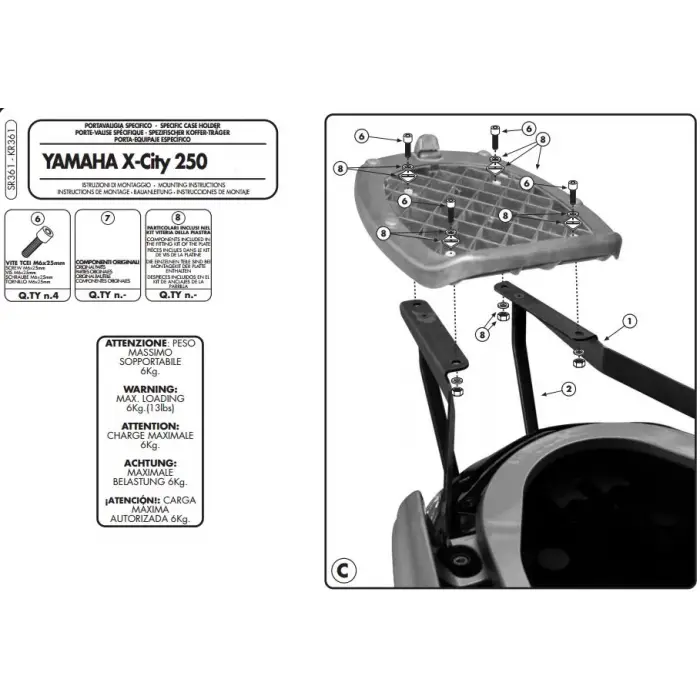GIVISR361YAMAHAX-CITY125-250(07-16)ARKAÇANTATAŞIYICI