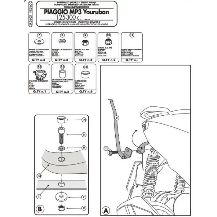 GIVI SR5600 PIAGGIO MP3 YOURBAN 125-300 (11-18) ARKA ÇANTA TAŞIYICI