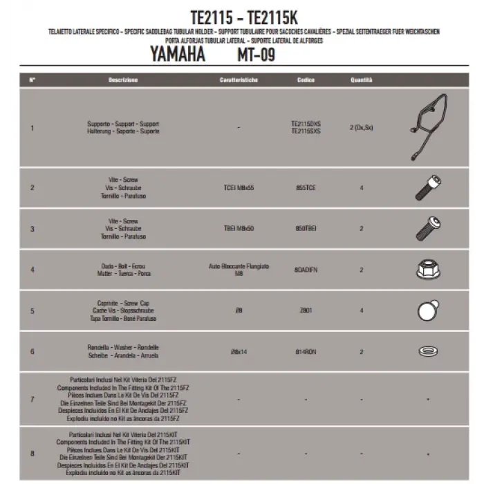 GIVI TE2115 YAMAHA MT-09 (13-16) YAN KUMAŞ ÇANTA TAŞIYICI